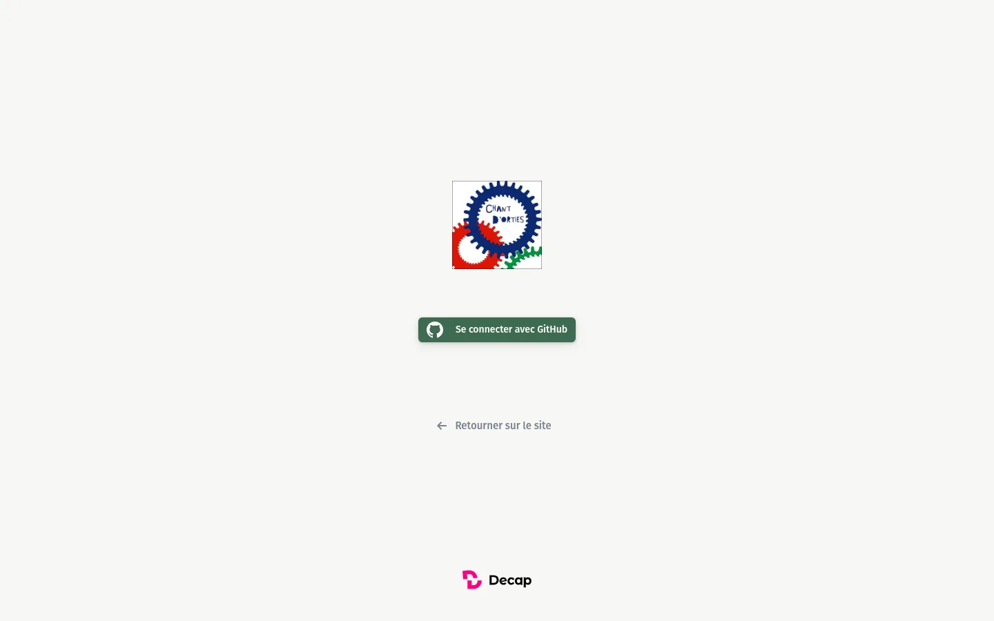 Écran de connexion avec le bouton Se connecter avec GitHub