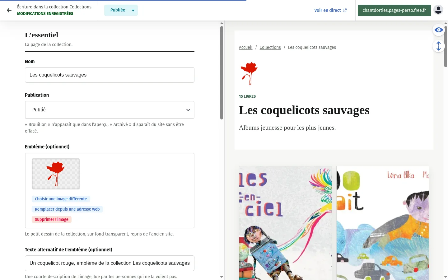 Formulaire de collection avec emblème et aperçu