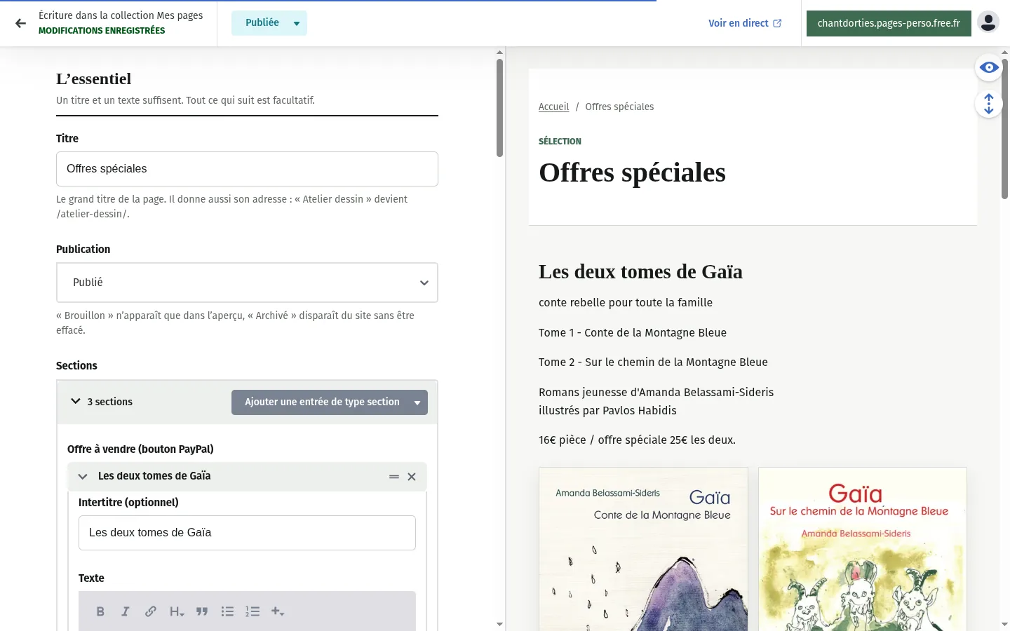 Formulaire d’une page avec sections et aperçu